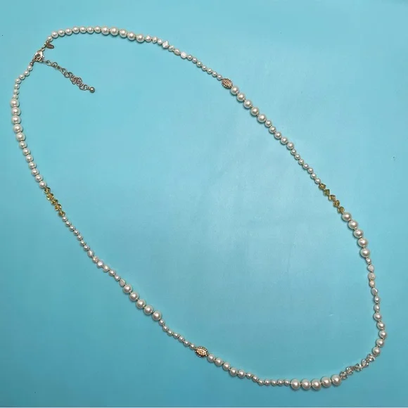 Vintage Chicos Freshwater Pearls Glass Pearls Beaded Long Necklace Boho Classic